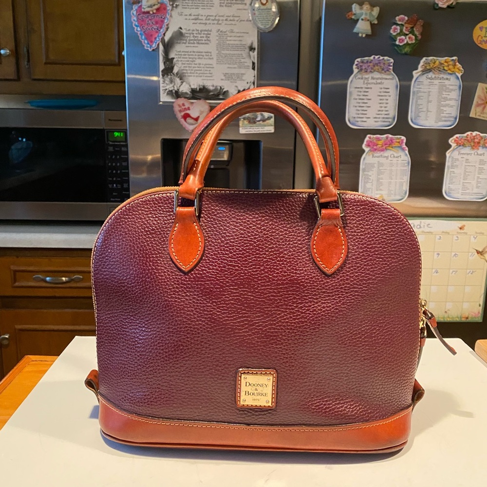 Vintage DB Dome Burgundy Leather Textured Satchel Tote